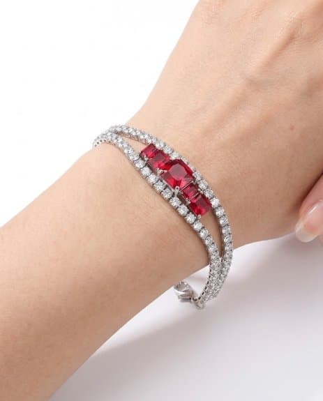 Silver Crystal Bracelet with Red Gem Accent
