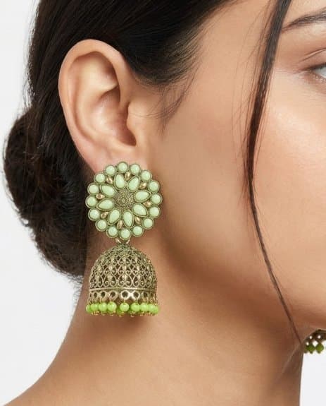 Elegant Green Floral Dome Jhumka Earring