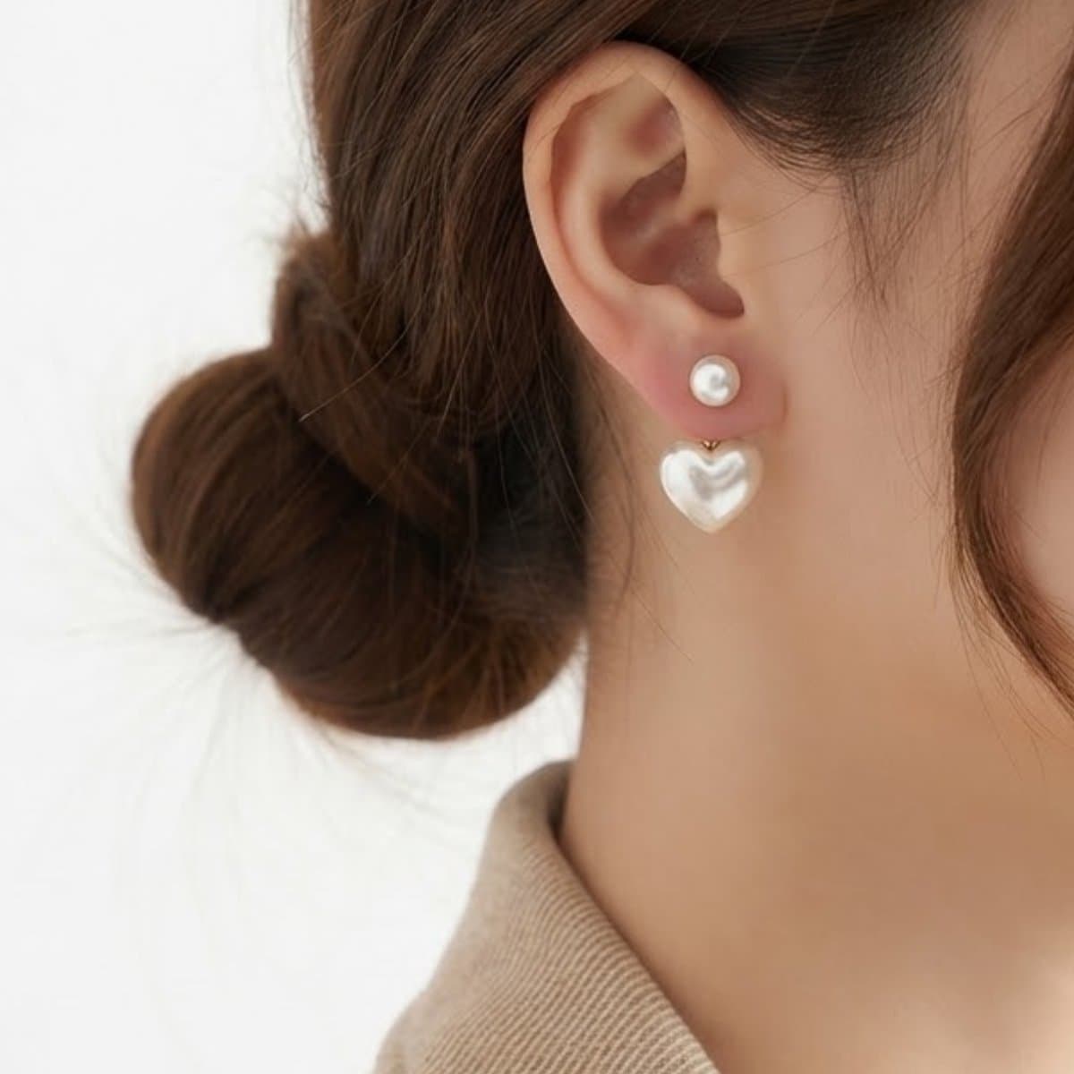 Heart Drop Earrings White