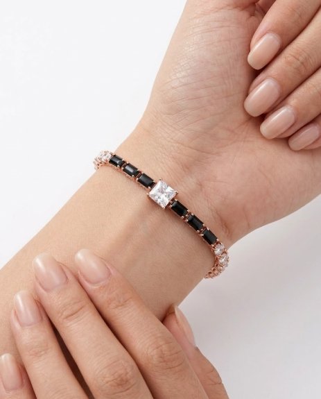 Elegant Black & Rose Gold Crystal Bracelet