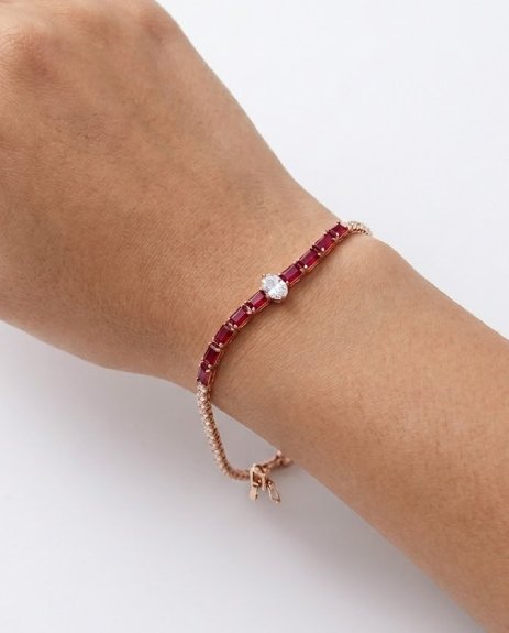 Elegant Red Emerald Cut Crystal Bracelet