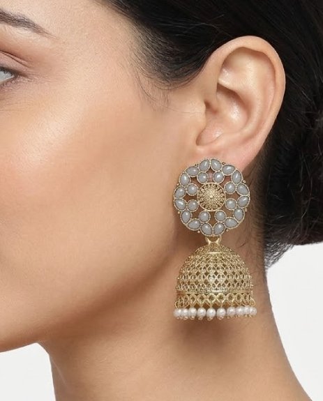 Antique Golden Jhumka Earrings with Grey Beads