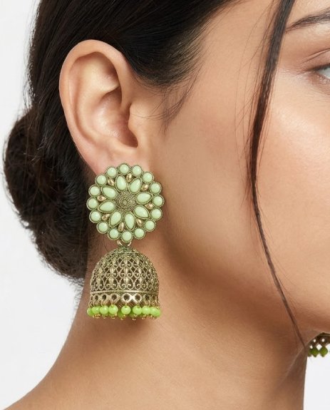 Elegant Green Floral Dome Jhumka Earring