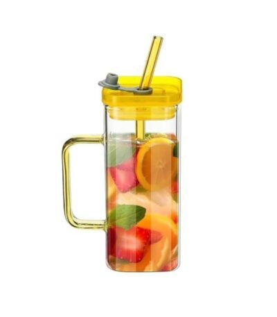 Glass Mug with Straw 400ml Yellow