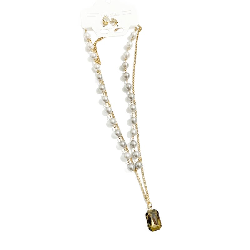 Double Neckless Set With White Pearl