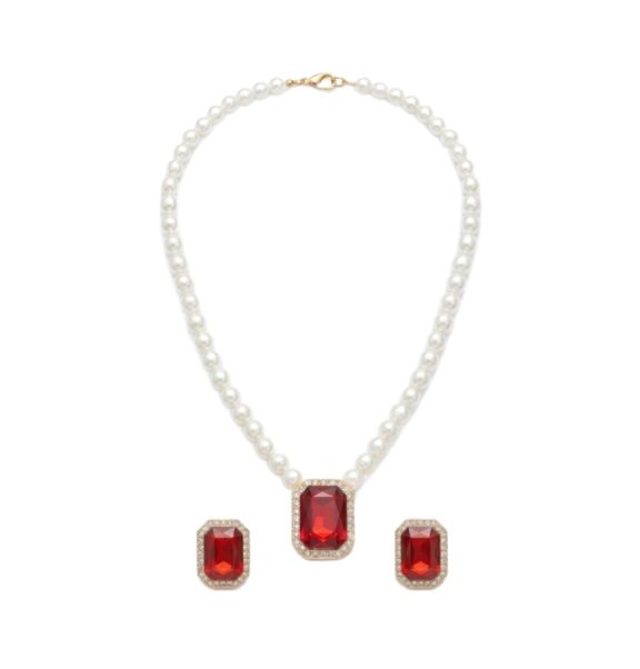 Ruby Pearl Necklace Set Bridal Jewelry