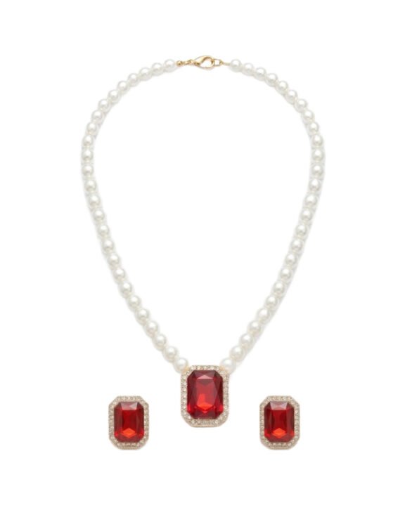 Ruby Pearl Necklace Set Bridal Jewelry