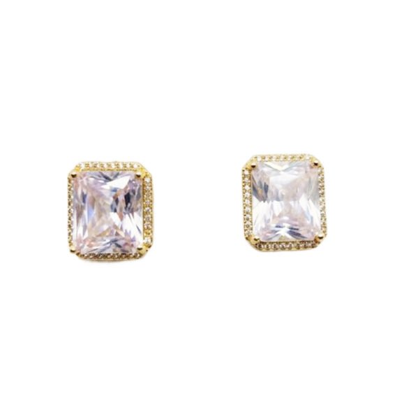 Square Crystal Stud Earrings Gold Plated