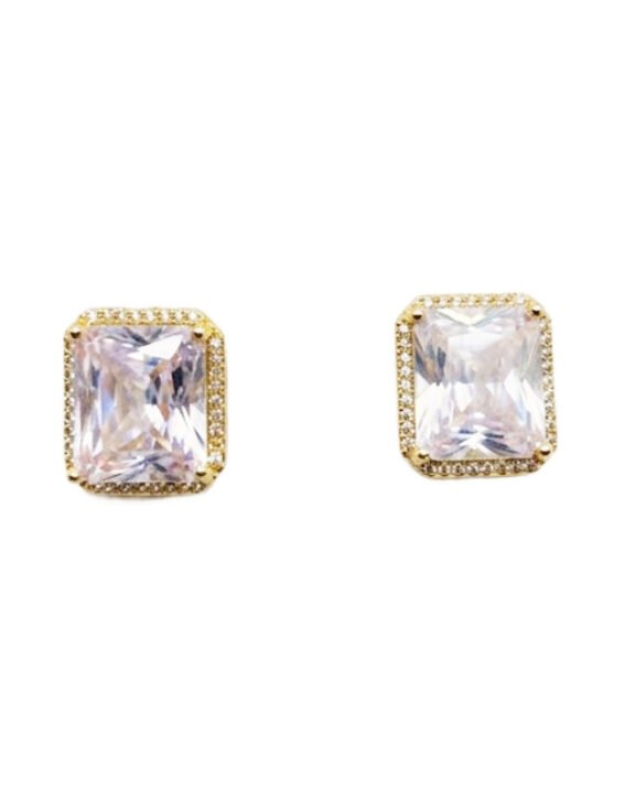 Square Crystal Stud Earrings Gold Plated