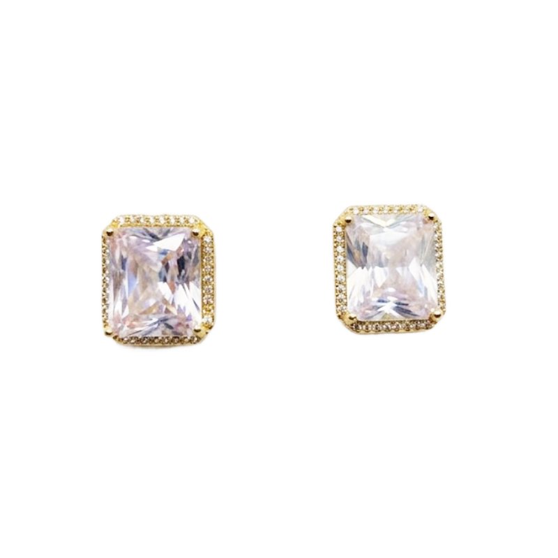 Square Crystal Stud Earrings Gold Plated