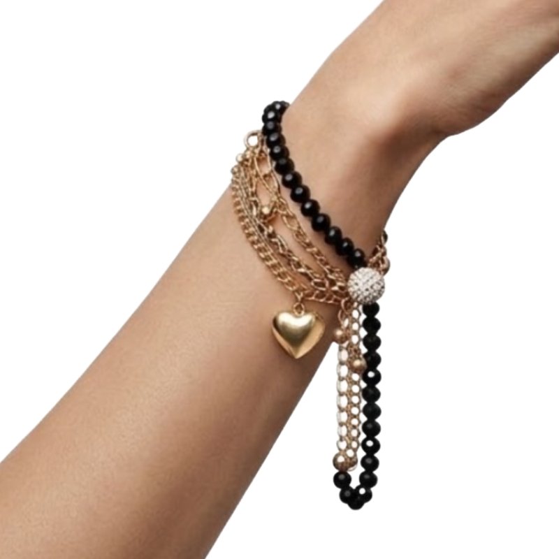 Imported Golden Steel Pearl Heart Bracelet