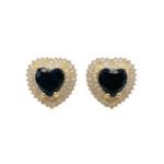 Black Heart Crystal Stud Earrings Golden