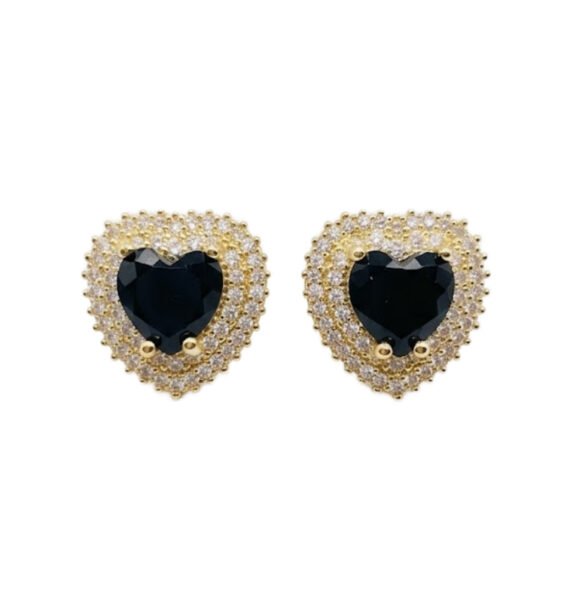 Black Heart Crystal Stud Earrings Golden