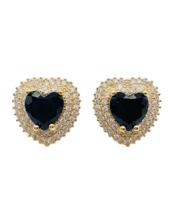 Black Heart Crystal Stud Earrings Golden