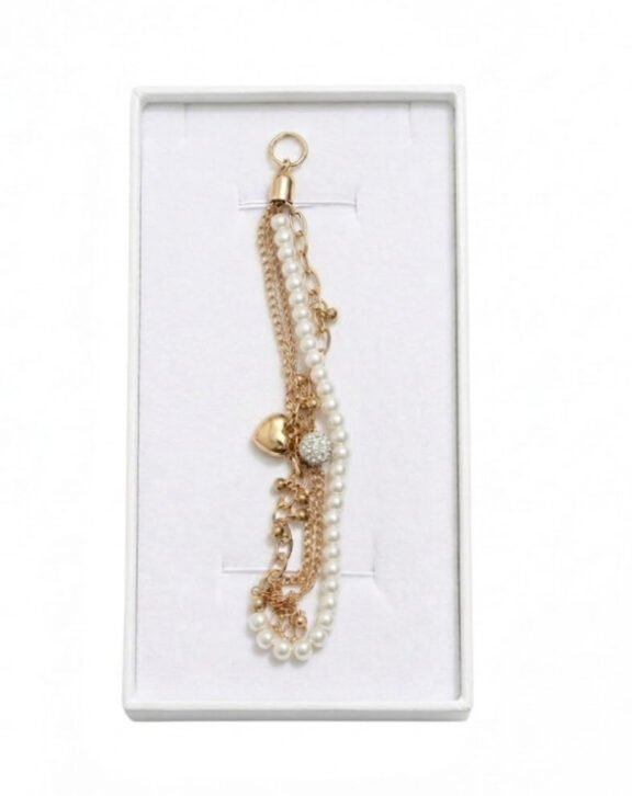 Imported Golden Steel Pearl Heart Bracelet White