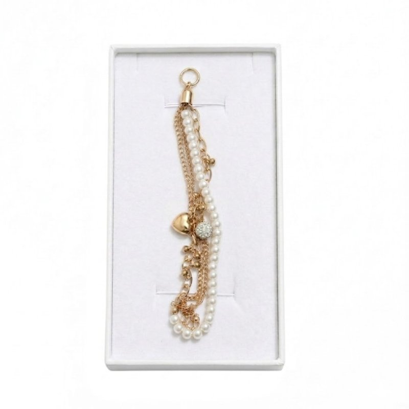 Imported Golden Steel Pearl Heart Bracelet White
