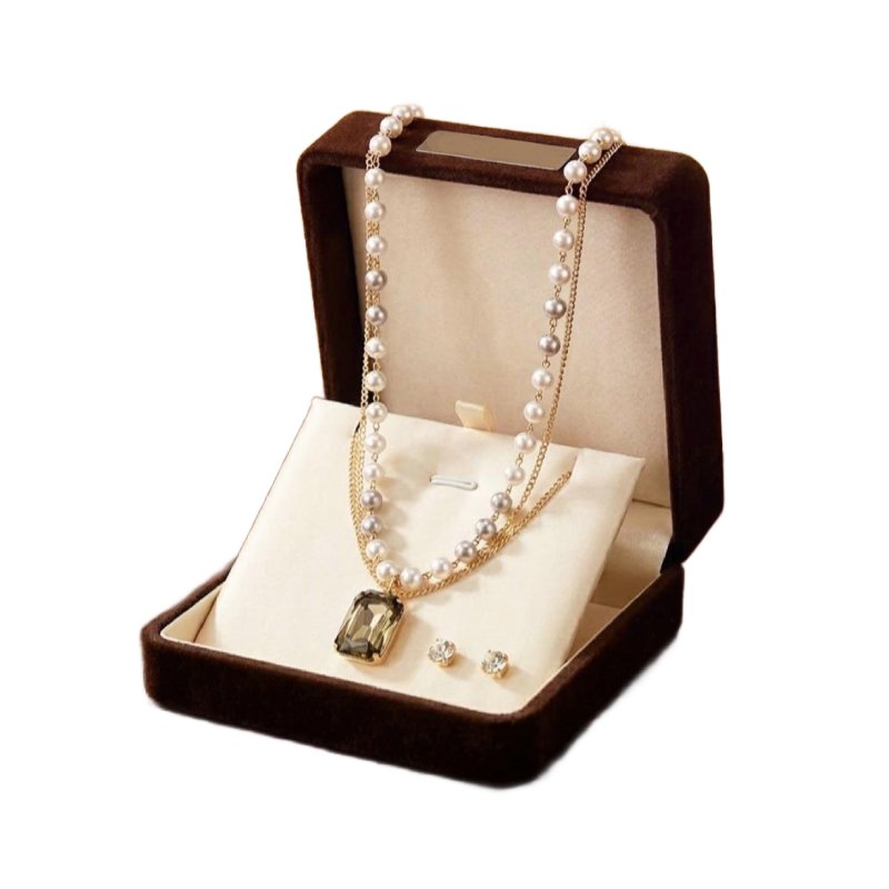 Double Neckless Set With White Pearl