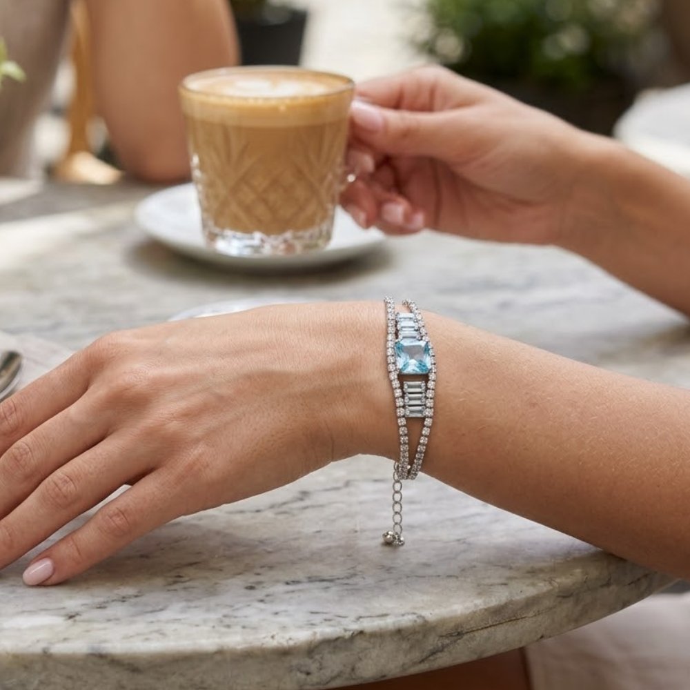 Elegant Blue Crystal Double Layer Bracelet - Image 2