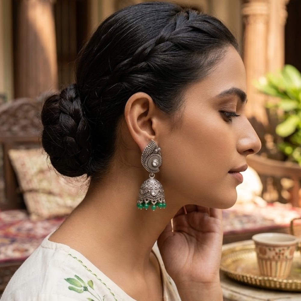 Metal Silver Antique Style Jhumka - Image 2