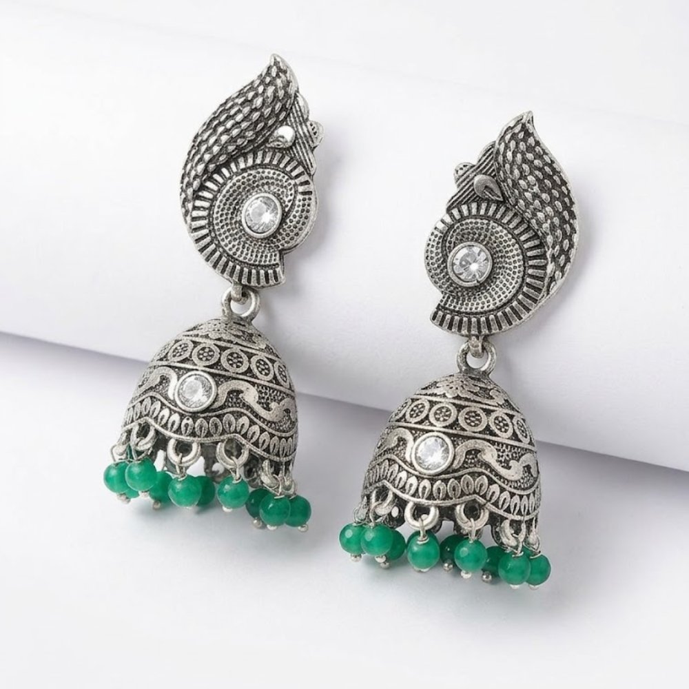 Metal Silver Antique Style Jhumka - Image 3