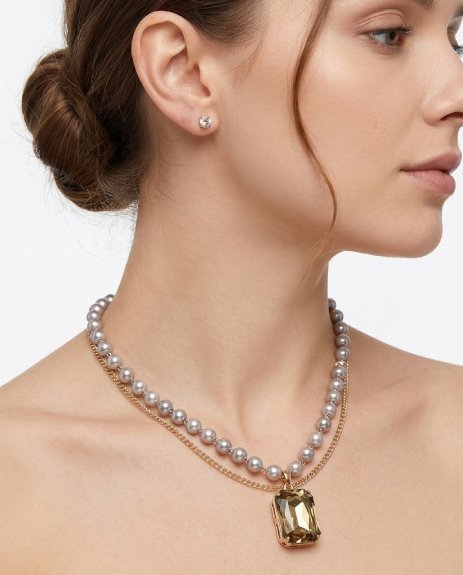 Double Pearl Layered Necklace with Matching Earrings