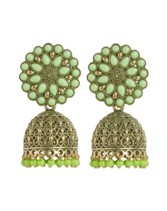 Elegant Green Floral Dome Jhumka Earring