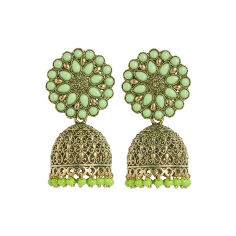 Elegant Green Floral Dome Jhumka Earring