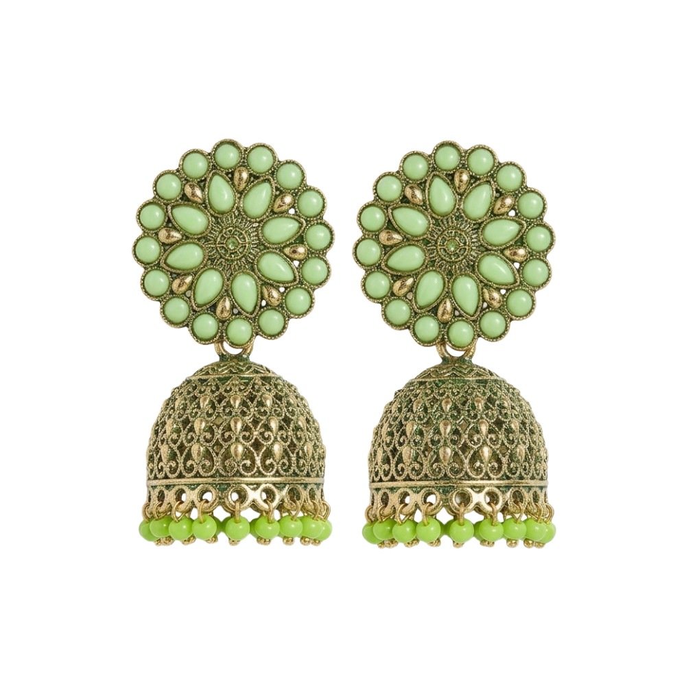 Elegant Green Floral Dome Jhumka Earring