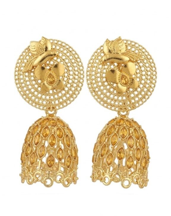 Elegant Gold Floral Dome Jhumka Earrings