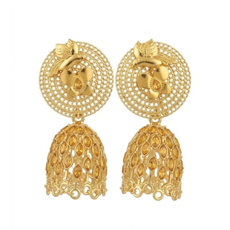 Elegant Gold Floral Dome Jhumka Earrings