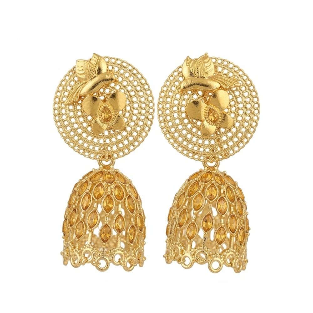 Elegant Gold Floral Dome Jhumka Earrings
