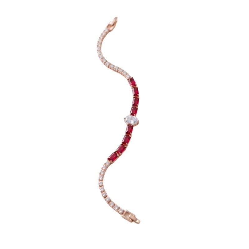 Elegant Red Emerald Cut Crystal Bracelet