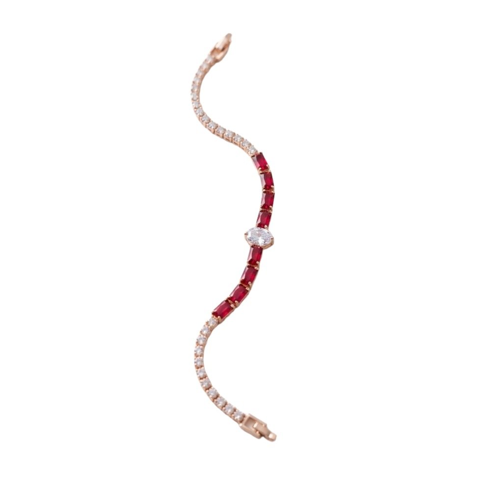 Elegant Red Emerald Cut Crystal Bracelet