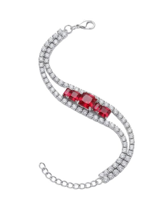 Silver Crystal Bracelet with Red Gem Accent