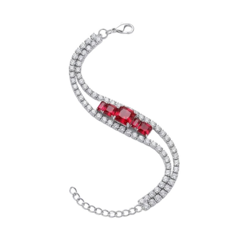 Silver Crystal Bracelet with Red Gem Accent