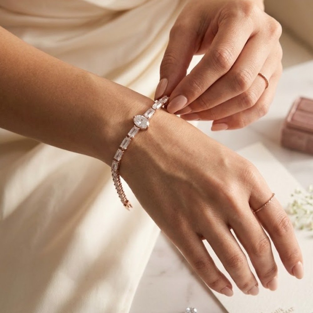 Elegant White Emerald Cut Crystal Bracelet - Image 2