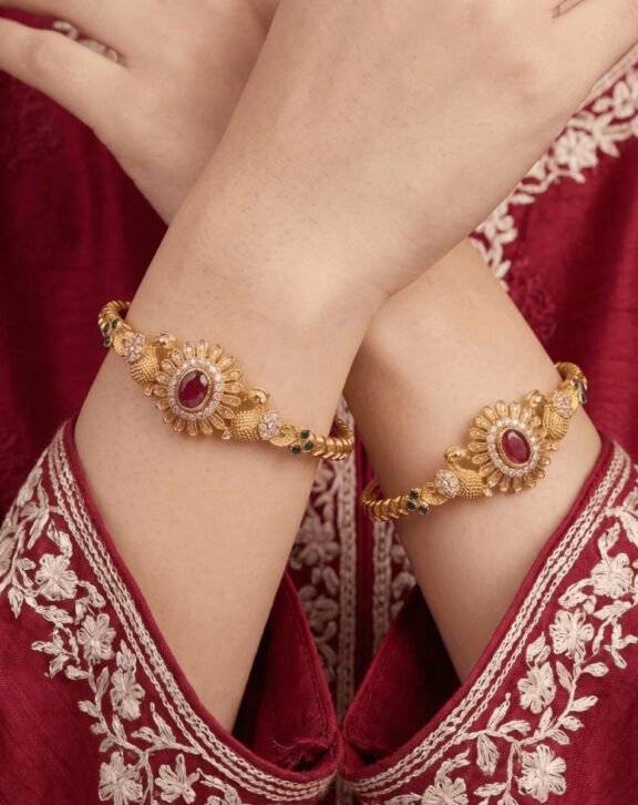 Gold Plated Handcrafted Zircons 2 Pieces Kangan Set