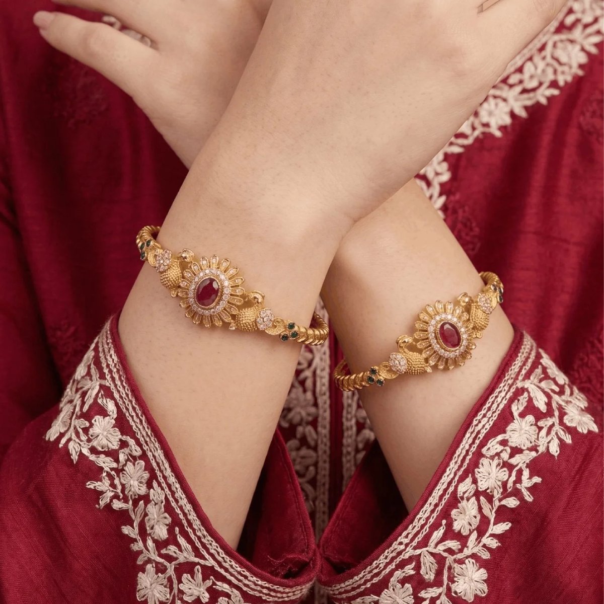 Gold Plated Handcrafted Zircons 2 Pieces Kangan Set