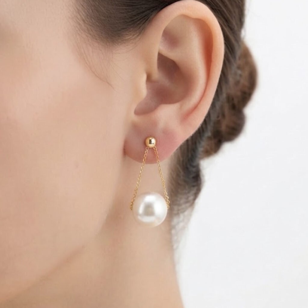 Pearl Drop Dangle Earrings with White Ball